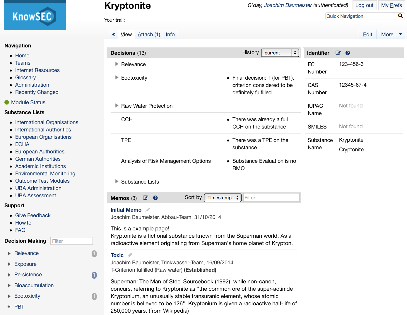 Beispielseite des KnowSEC-Wiki-Systems